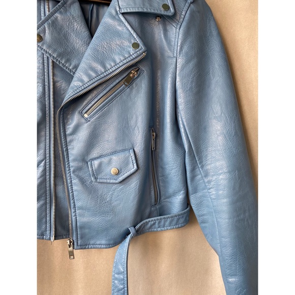 Zara Pale Blue Faux Leather Jacket - Picture 2 of 10
